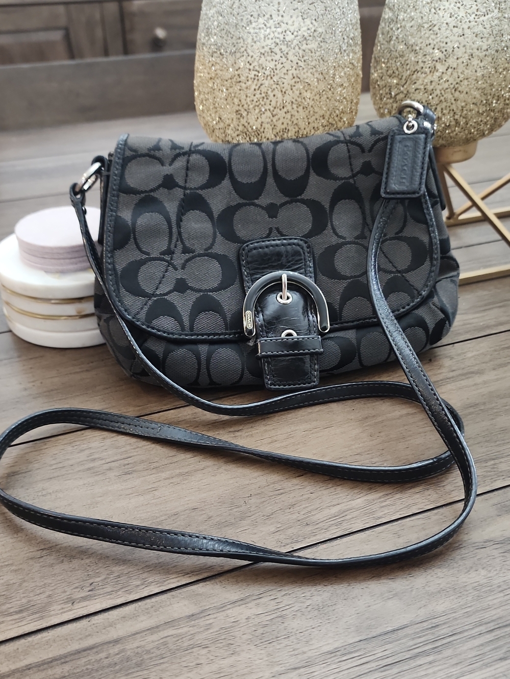 Coach Black Signature Canvas Soho Buckle Crossbody Bag Small